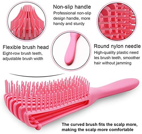 EZ Detangler Brush with Edge Brush, Rat Tail Combs Set for Natural, Curly, Wet/Dry, Black Hair, Flex Detangling Brush set for Hair Style and Cuting, No Pain and Easy Clean in Daily Use（Pink + Black) - Image 2