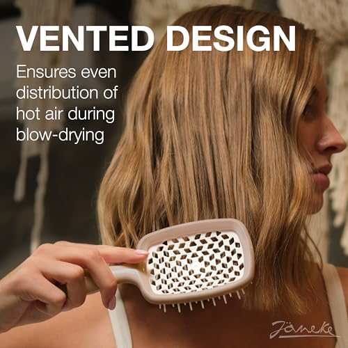 Janeke Superbrush Detangling Brush for Soft Smoothing Hair Brushing with Anti-Static Bristles - Vented Wet Hair Brush for Blow Drying Use - Perfect for Curly, Thick, Wavy, Fine Hair Types (Nude) - Image 2