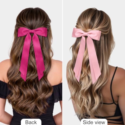 6PCS Pink Tone Hair Bows, Large Ribbon Bow Hair Clips for Girls Women Cute Ponytail Holder Accessories for Toddlers Kids Teens - Image 3