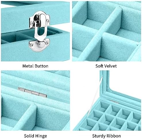 Velvet Jewelry Box 24 Grid Jewelry Earrings Display Organiser Box Ring Tray Holder Earrings Storage Case for Girls Women Wife Mom (Light blue) - Image 4