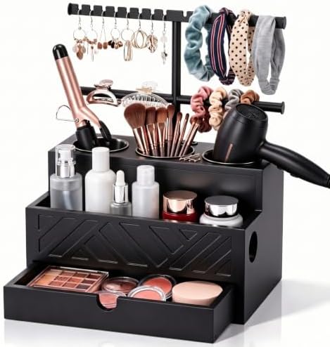 Xuhal Hair Tool Organizer Hair Dryer Holder, Headband Rack & Drawer, Black by Xuhal