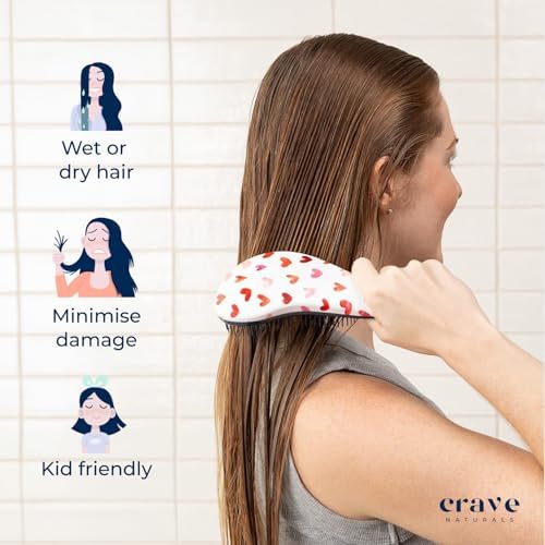 Crave Naturals Glide Thru Detangling Hair Brush for Adults and Kids - Detangler Hairbrush for Curly or Straight, Wet or Dry Hair - Gentle on Tangles Comb - Purple and Pink Hearts (Pack of 2) - Image 5