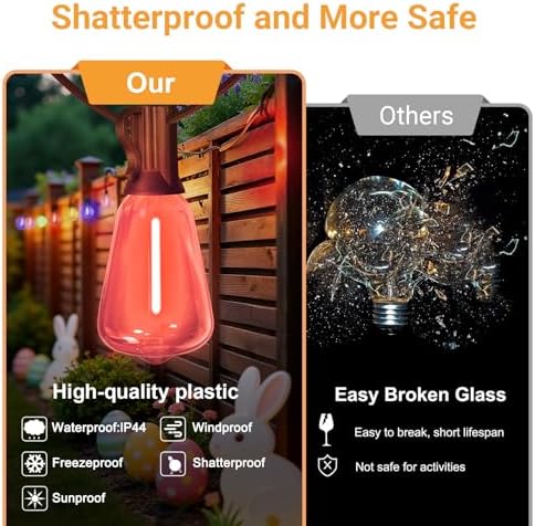 LAMPHOME 4-Pack 26Ft ST38 Outdoor String Lights, Multicolor Patio Lights with 48+4 ST38 Edison LED Shatterproof Colorful String Light for Outside Bistro Christmas Patio Party Decorations - Image 5