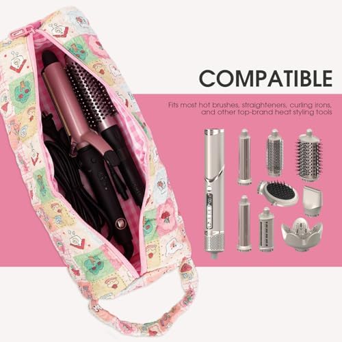 Quilted Hair Tools Travel Bag with Handle for Curling Irons Flat Irons - Image 4