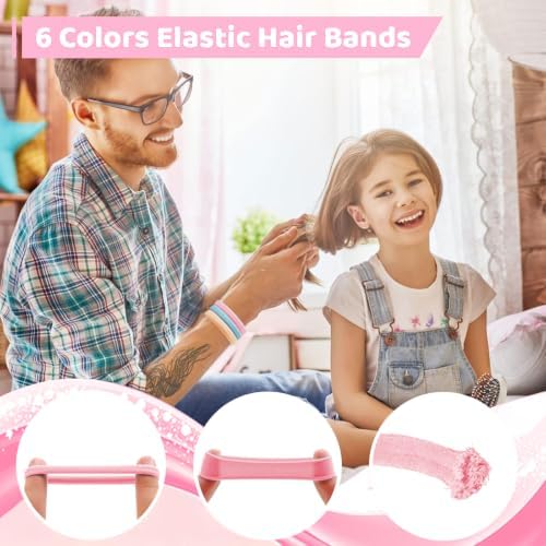 Little Girls Hair Accessories Kit with 3-Tier Pink Storage,Ties and Clips - Image 7