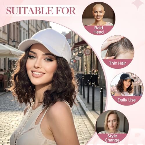 SEGO Baseball Cap with Hair Extensions for Women Synthetic Hair Attached Long Curly Hairpiece White Baseball Cap Wig Adjustable Hat Wigs for Women 8 Inch 24P613 Neutral Blonde Mix Bleach Blonde - Image 4