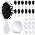 Meanplan 24 Pcs Mini Hair Brush Set 12 Travel Wet Dry Hair Combs Pocket Detangling 12 Compact Folding Makeup Mirrors for Spa Sleepover Birthday Bridal Shower Bachelorette Christmas Party Gift(White) by Meanplan