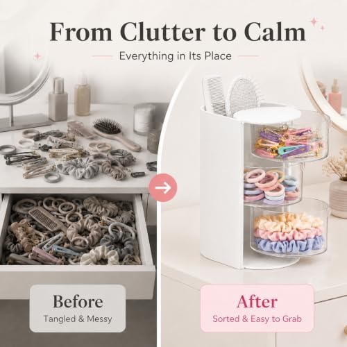 Hair Accessories Organizer, 3-Layer Rotatable Storage Box for Hair Clips - Image 6