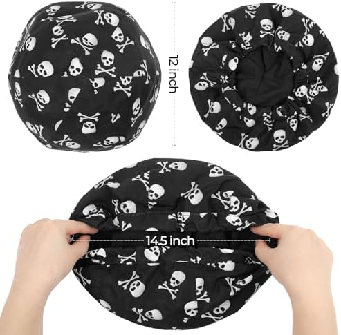 Shower Cap for Men Skulls Bath Cap, Reversible Large Waterproof Adjustable Shower Caps Terry Lining & Elastic Band Stretch Hem Hair Hat - Image 6