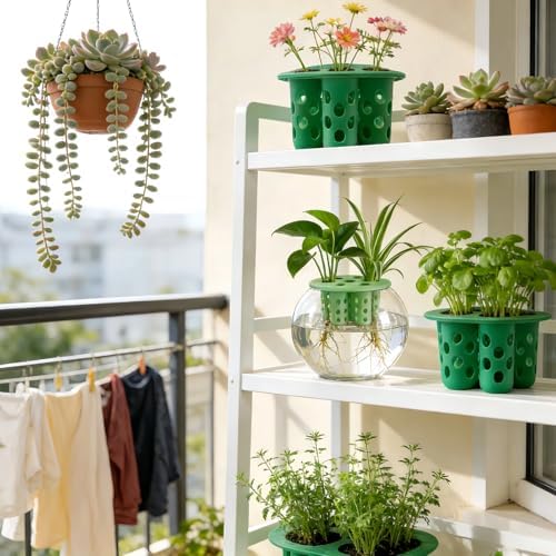 3D Printed Hydroponic Planter Vase, 9-Hole Seedling Starter Tray Indoor Gardening Net Cups Pots for Plants Flowers Vegetables, Office Home Balcony Decor (1, Green) - Image 7
