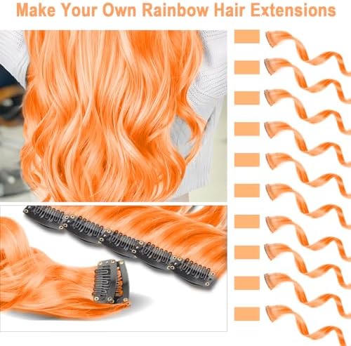 10 Pcs Orange Clip-In Curly Wavy Natural Synthetic Hair Extensions 17 Inch - Image 2