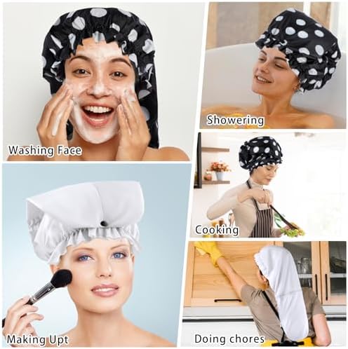 2 Pcs Large Shower Cap for Braids, Extra Long Shower Cap for Women Long Hair & Locs, Waterproof Hair Bonnets for Dreadlocks Drawstring Bath Caps for Women & Men (White, Polka Dots) - Image 7