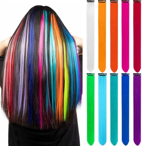 10 PCS Colored Hair Extensions Clip In Rainbow Hairpiece 22 Inch by LADYAMZ