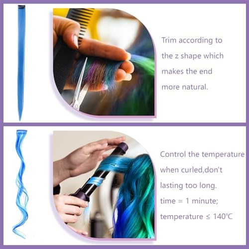 BEAHOT 12 PCS Clip in Colored Hair Extensions, 20 Inches Rainbow Hairpieces - Image 7