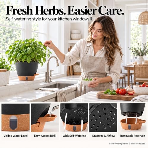 2 Pack 8 Inch Pots for Plants Indoor, Plastic Self Watering Planters - Image 6