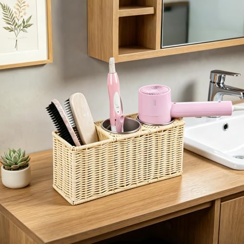 Hair Tool Organizer,Wall Mount Curling Iron Holder,Waterproof Wicker Hot Tools Organizer for Hair Dryer,Flat Irons,Curling Wands,Straighteners Storage,in Cabinet,Bathroom,Vanity (Nature) by Unknown