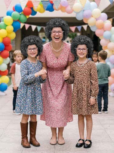 URATOT 5 Pieces Halloween Old Lady Wig Costume Set Grandma Wig Hair Rollers Glasses Chain Necklace Bracelet - Image 6