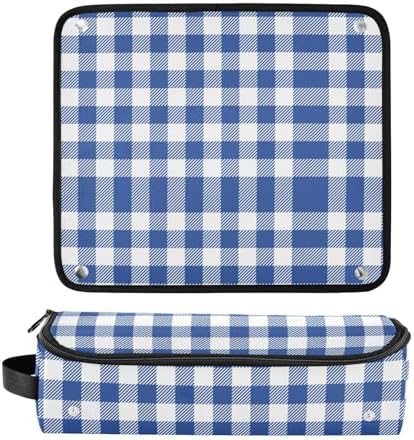 Blue Plaid Check Hair Tools Travel Bag Portable Carrying Case with Heat Resistant Mat Travel Organizer Pouch for Curling Iron Flat Irons Hair Dryer - Image 3