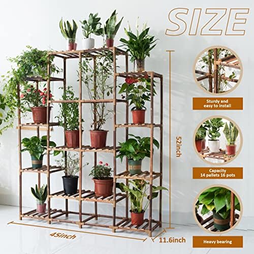 Plant Stand Indoor Outdoor, 14 Tiered Plant Shelf Wood Plant Rack - Image 3