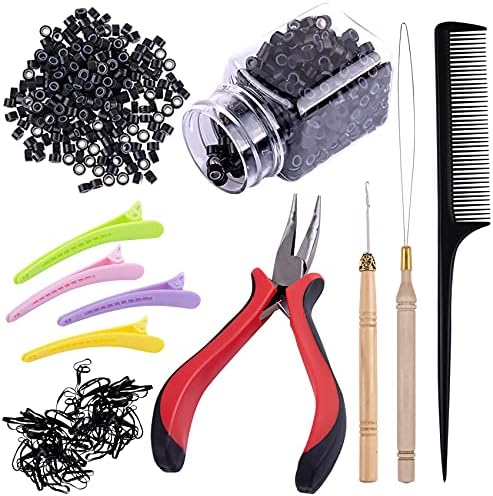 Duufin Hair Extension Tool Kit 500 Pcs Black Hair Extension Beads With Tool by Duufin