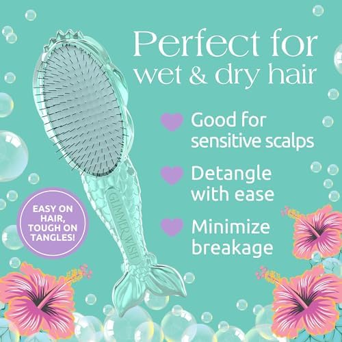 Glimmer Wish Mermaid Detangling Hair Brush for Kids - Anti Frizz and Anti Static - Soft and Long Bristles to Detangle With Ease - Gentle on Hair Kids Hair Brush - Image 3