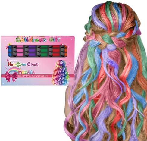 New Hair Chalk Comb Temporary Hair Color Dye for Girls Kids, Washable Hair Chalk for Girls Age 4 5 6 7 8 9 10-12 Birthday Christmas New Year Cosplay Hair DIY Party by ColoryourlifewithMSDADA