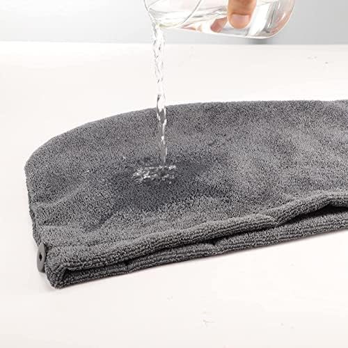 3Pack Grey Microfiber Hair Towel, Hair Towel Wrap for Women, Hair Drying Towel with Button, Hair Wrap Towel for Curly Hair, Hair Turban for Wet Hair (Grey 3 Pack, 10Wx28L) - Image 5