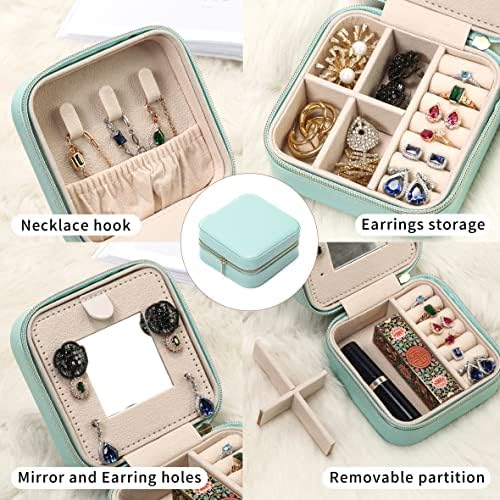 TRODANCE Jewelry Travel Case with Mirror,Small Travel Jewelry Organizer, Portable Jewelry Box Travel Mini Storage Organizer Portable Display Storage Box for Rings Earrings Necklaces (Black) - Image 5