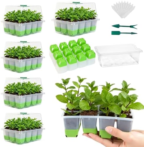5 Pack 60-Cell Silicone Seed Starter Trays with Humidity Dome by ZSYWODFO