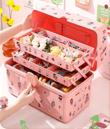 Hair Accessories Organizer for Girls Headbands, Clips, Ties,Baby Girl Supplies, Lockable Three-layer Folding Craft Organizers and Storage Plastic Kids Jewelry Box, Birthday Gifts for Little Girls - Image 4