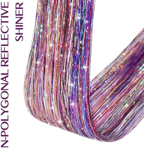 IDN BEAUTY Hair Tinsel Clip In Rainbow Sparkle Hair Extensions 24 Inch 6pcs - Image 6