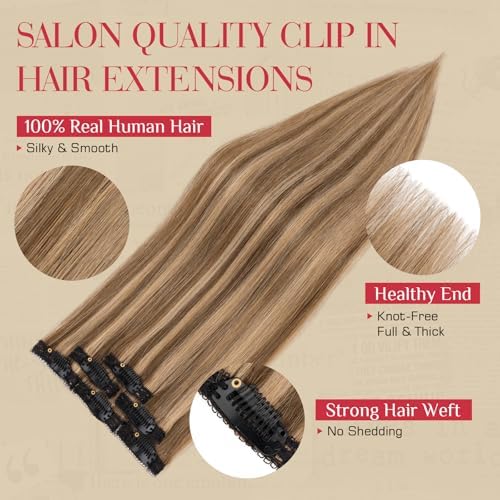 Rich Choices Real Human Hair Clip In Extensions-6 Pcs Single Clip Design-Invisible Clip in Extensions for Thin Hair-Hairpieces for Women/Men-14 Inches #4P27 Medium Brown Highlighted Dark Blonde - Image 3