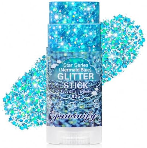 Iridescent Blue Hair Face Glitter Stick,Waterproof Mermaid Light Blue Body Glitter Stick,Spirit Day Accessories for Football Game Day,Halloween Festival Rave Concert Carnival Party Makeup by PaminifyBeautyMakeup