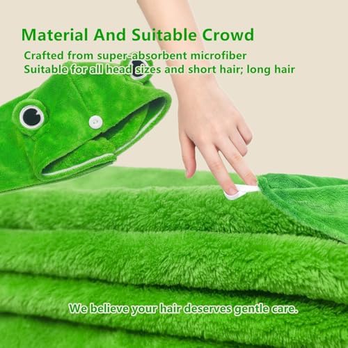 2-Pack Frog Hair Turbans, Super Absorbent Microfiber Hair Towels for Long Hair, Quick Dry, Cute Animal Design, Gift for Women Girlfriend Bestie - Image 3