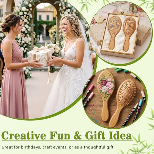 8PCS DIY Bamboo Hair Brush Painting Kit Bulk with 12 Pens for Decor, Oval - Image 6