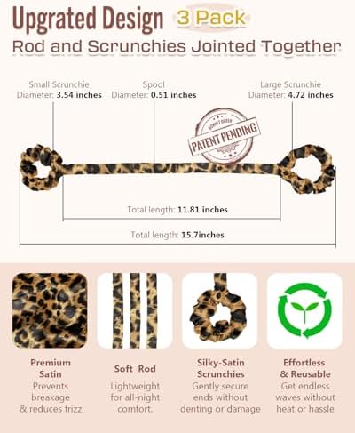 BONNET QUEEN 3 Pack Small Satin Heatless Hair Curler for Medium to Long Thick Hair, Heatless Curls Overnight, Hair Curlers to Sleep In, Damage-Free Small Curls with Built-in Scrunchie, Leopard - Image 5