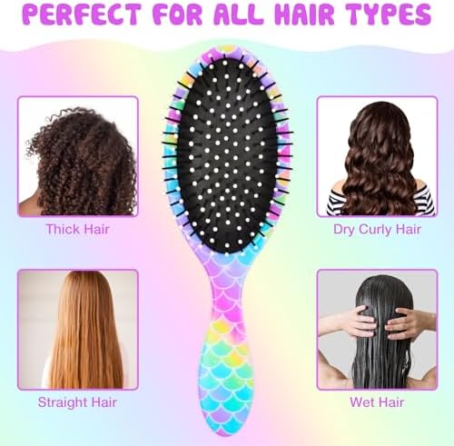 Kids Hair Brush Girls, Toddler Wet Dry Detangling Hair Brush for Curly Thick Hair Pain-Free Comb Girls Kids Women Unicorn Mermaid - Image 4