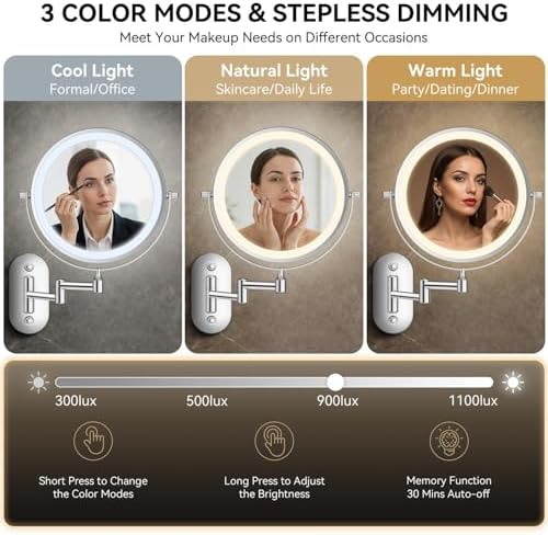 Auxmir 1X/30X Wall Mounted Makeup Mirror, 8" Rechargeable Magnifying Mirror - Image 4