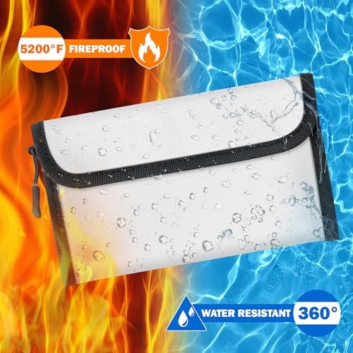 Fireproof Waterproof Document Bag - 5200°F Water Resistant Fire Proof Money Bag, 3 Layers of Heat Insulated Storage with Zipper, 7.9"x5" Portable Files Safe Pouch for Cash Passport (Grey) - Image 4