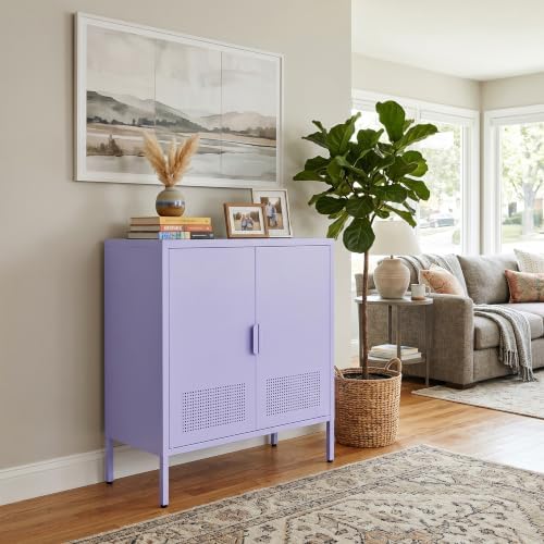 Purple Metal Accent Cabinet, 33" H Industrial 2-Door Steel Sideboard with 2 Adjustable Shelves, Ventilated Freestanding Storage Organizer for Living Room, Bedroom - Image 7