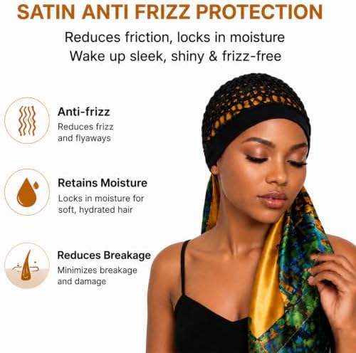 2 in 1 Wrap Cap Hair Net and Scarf for Silk Press, Satin Wrap Cap Bonnet for Women, Adjustable Stay-On Sleep Hair Net Scarf for All Hair Types - Image 3