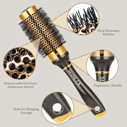 SHINLEA Small Round Brush for Blow Drying, Aluminum Thermal Roller for Short Hair Bangs, Salon Styling Hairbrush for Women Curly Straight Hair, 1.3" Barrel, 1.9 Inch with Bristles - Image 2