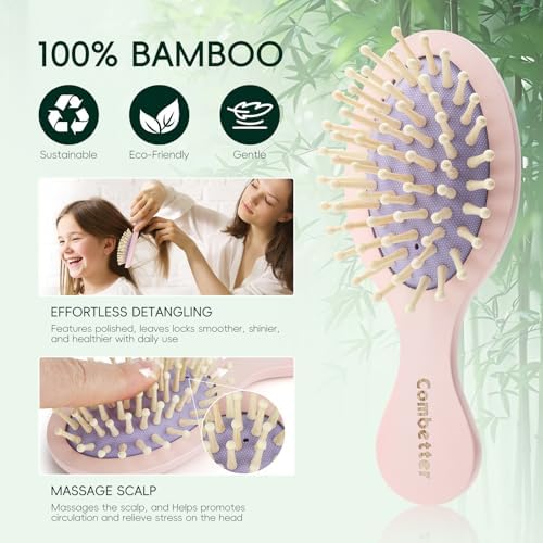 Small Bamboo Hair Brush for Women,Kids,Mini Scalp Massager for Travel - Image 5