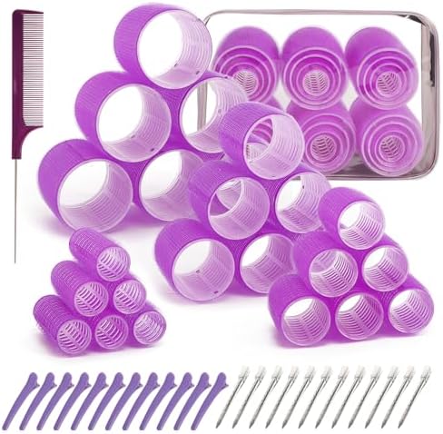 4 Sizes Hair Rollers Set with Clips - 50 Pcs Hair Curlers Rollers for Women, Self Grip Holding Hair Roller for Hair Long Medium Short Bangs Thick Fine Volume Thin, Pink by PIKBIU