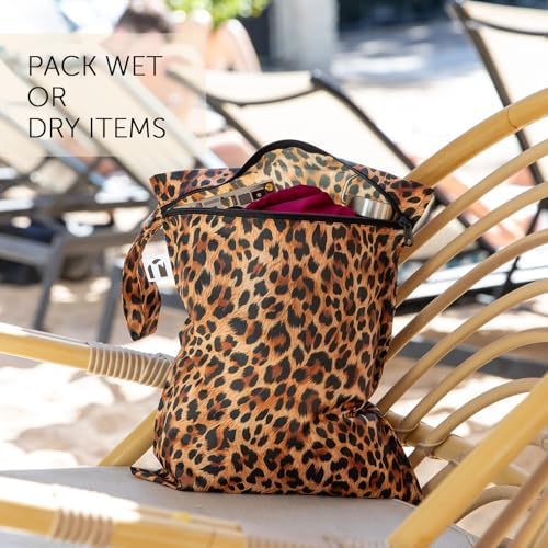 Bumkins Roamio Waterproof Wet Bag for Baby, Travel, Swim Suit, Cloth Diapers, Pump Parts, Pool, Beach, Gym Clothes, Toiletry, Hook to Stroller, Daycare, Zip Reusable Wetdry Pack Pouch, Leopard Print - Image 3