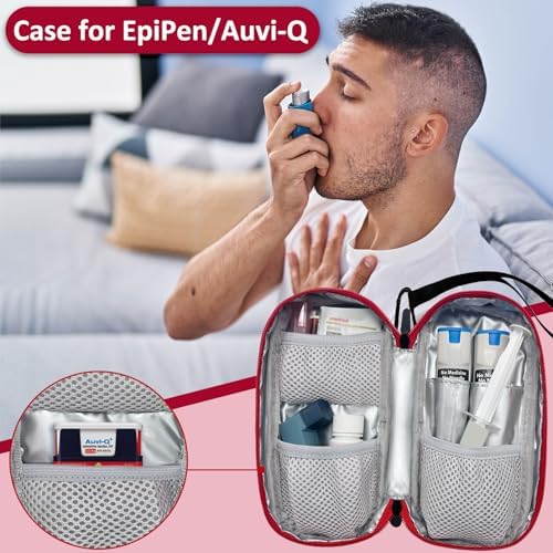 EpiPen Carry Case Insulated,Emergency Medical Bag with Carabiner-for 2 EpiPens,Asthma Inhaler,Auvi-Q,Anti-Histamine,Allergy Medicine,Eye Drops,Diabetes Travel Case(Red) - Image 5
