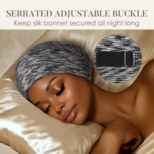 LULUSILK Mulberry Silk Bonnet for Sleeping Women & Men, Assorted Dark Grey - Image 4