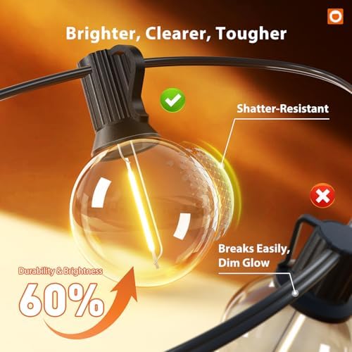 addlon Outdoor String Lights 50FT G40 with Remote 27 LED Shatterproof Bulbs - Image 4