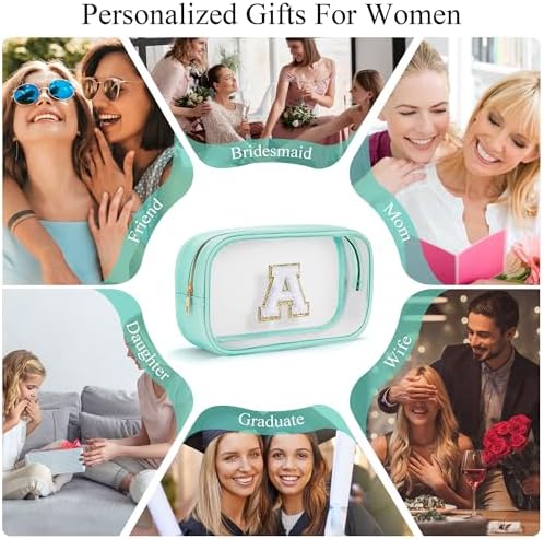 YOOLIFE Initial Clear Makeup Pouch, Clear Makeup Bag Cosmetic Travel Beach Toiletry Bag Travel Essentials Gifts for Women Teen Girlfriend Teacher Mom Birthday Gift for Women Teen Zipper Pouch Blue A - Image 6