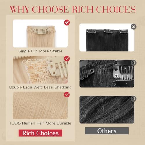 Rich Choices Real Human Hair Clip In Extensions-6 Pcs Single Clip Design-100% Remy Hairs Invisible Clip in Extensions for Thin Short Hair-Seamless Hairpieces for Women-12 Inches #60 Platinum Blonde - Image 6